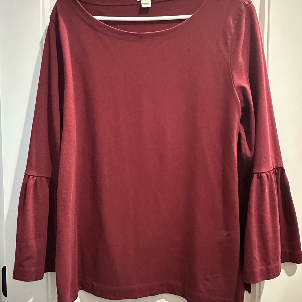 J. Crew Maroon Long Flare-Sleeve Top